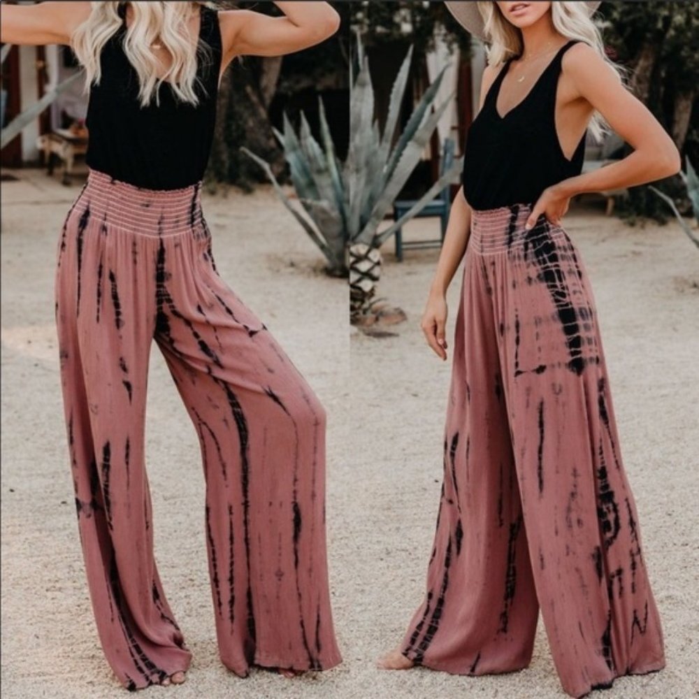 Tie Dye Palazzo Pants Trousers Wide Leg Boho - Picture 1 of 4